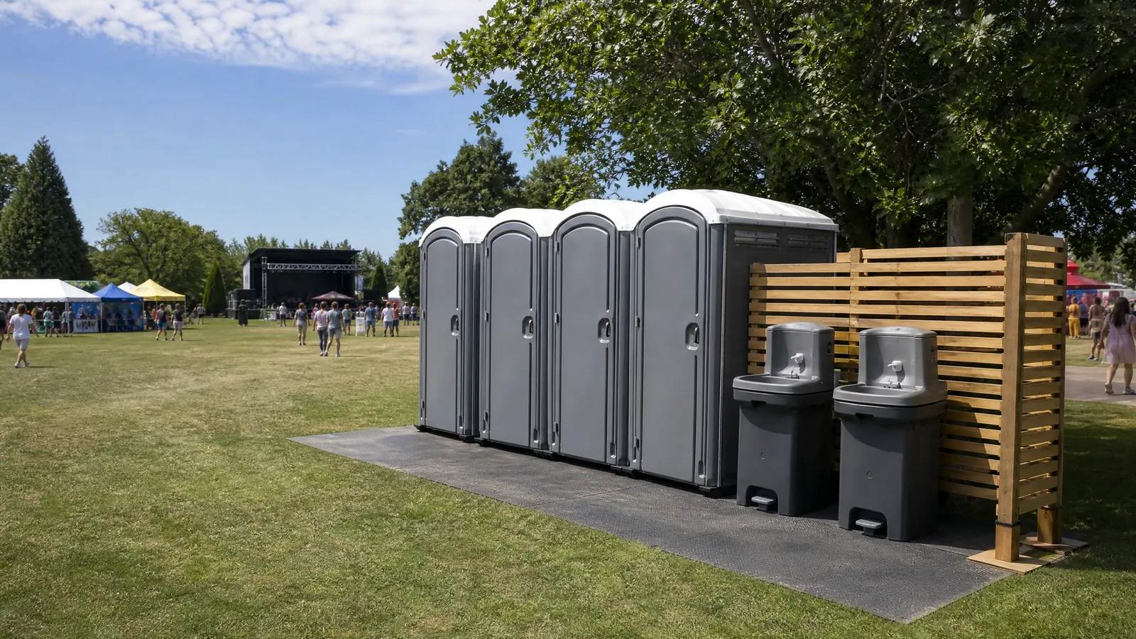 Comfortable Restroom Trailers for Elevated Events portable sanitation setup